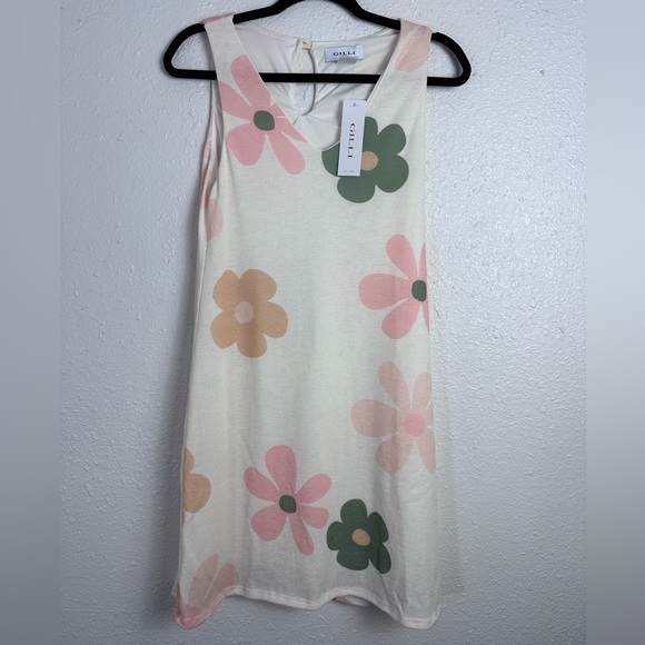 Gilli Cream Floral V-Neck Dress Size Small - Picture 1 of 5